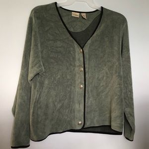 LL Bean Fuzzy Green Button-Up Sweater